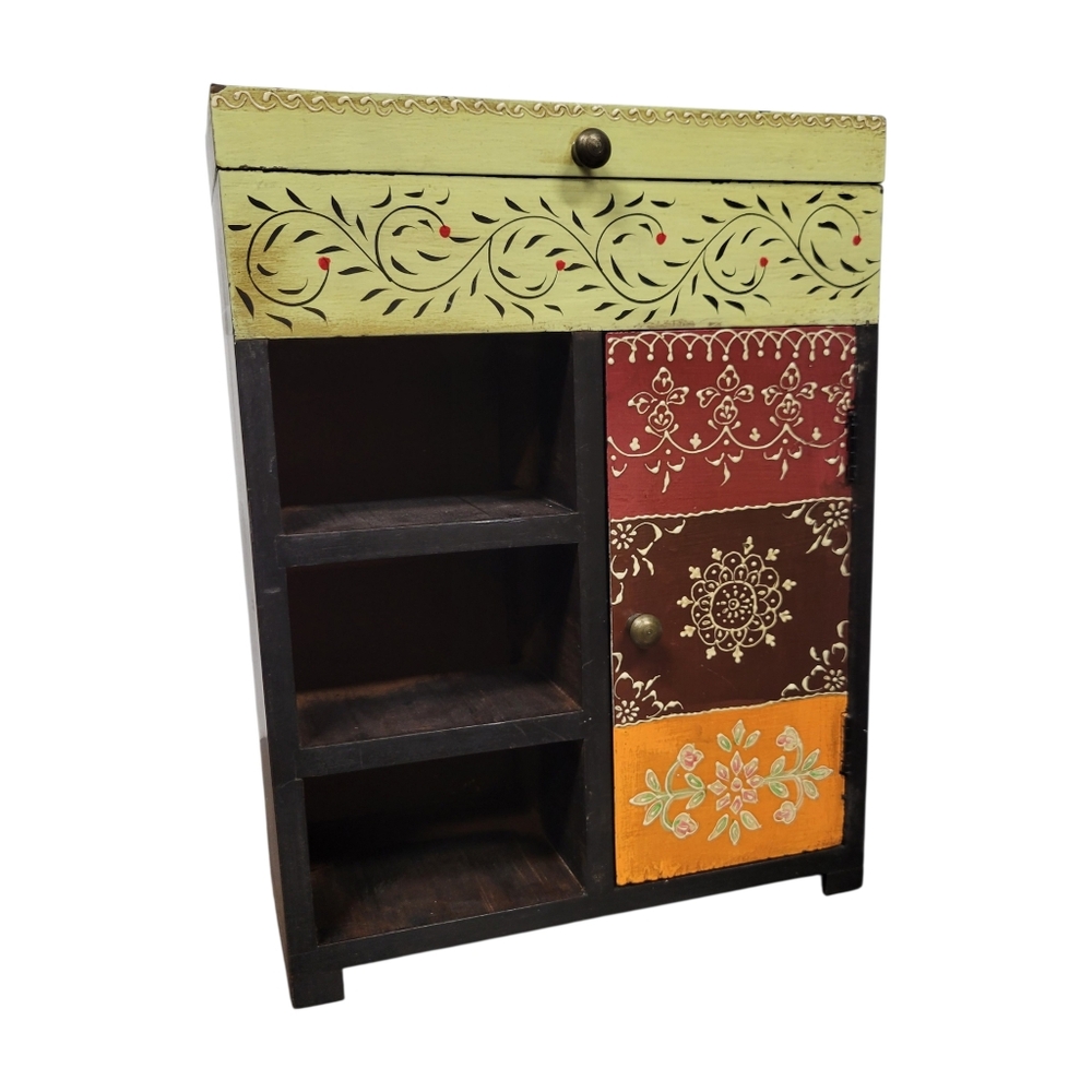Sundance Vintage Southwestern Colorful Wood Jewelry Box Armoire Holder